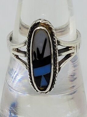 Vintage Southwest Style Abalone Shell Oval Setting in Sterling Silver Ring